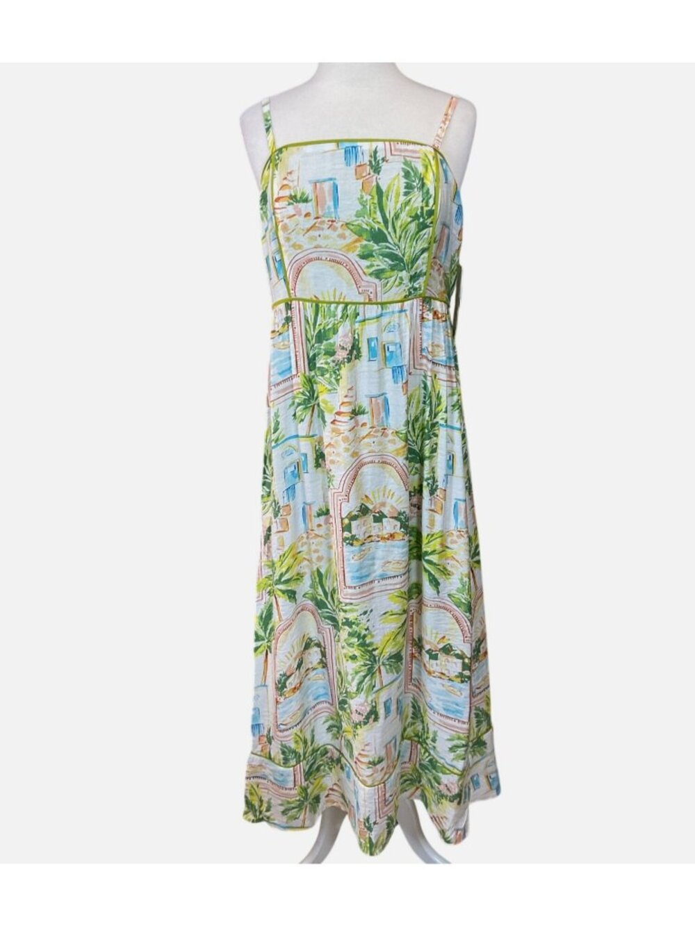 The Good Journey Contrast Piping Tropical Midi Slip Dress Square Neck 14